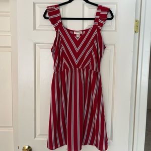 Monteau Red Sleeveless Mini Dress With Blue/White Stripes, Size Large